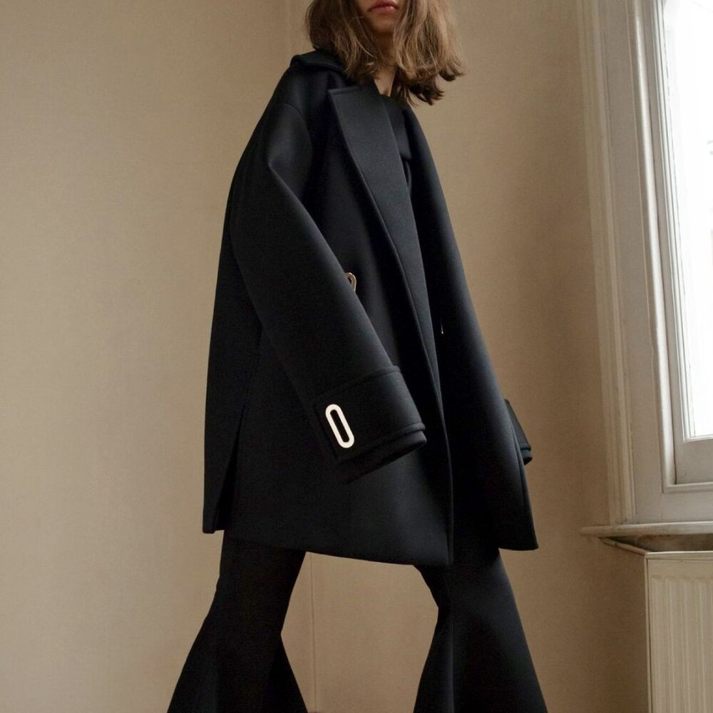 Beaufille Phoenix Black Modal-Neoprene Oversized Wrap Jacket